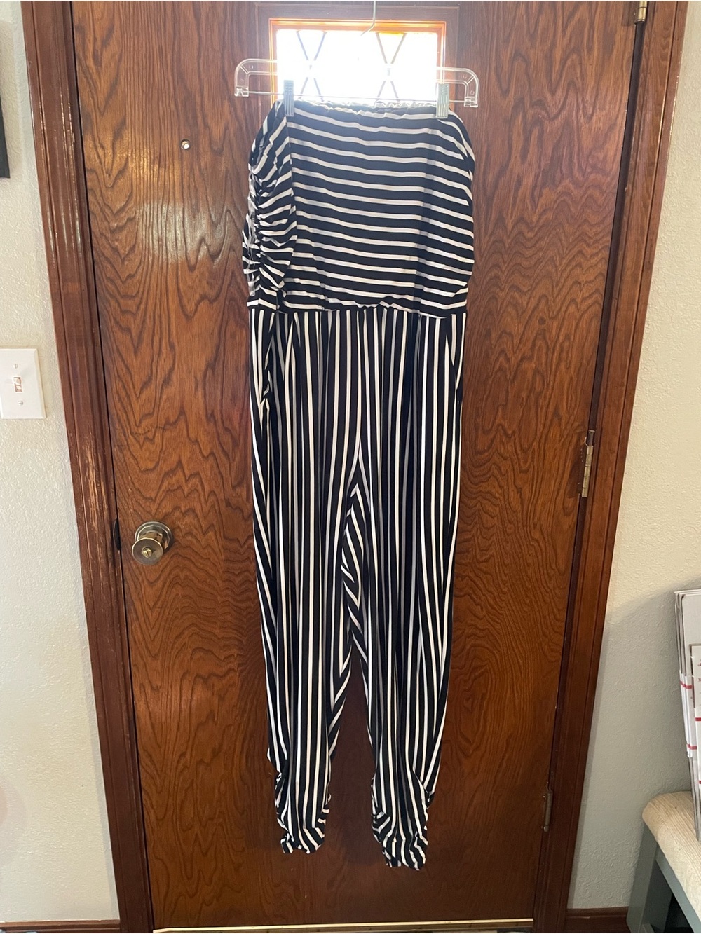 Absolutely Black & White Strapless Striped Jumpsuit